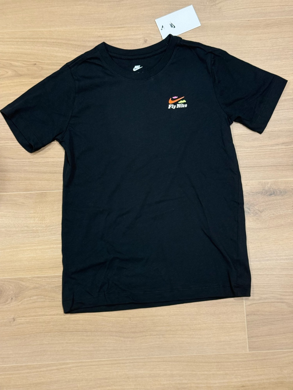 Nike Black Short-Sleeve Tee with Multicolor Swoosh